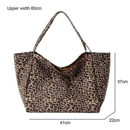 Leopard Print Canvas Tote Bag – Large Shoulder Handbag for Women