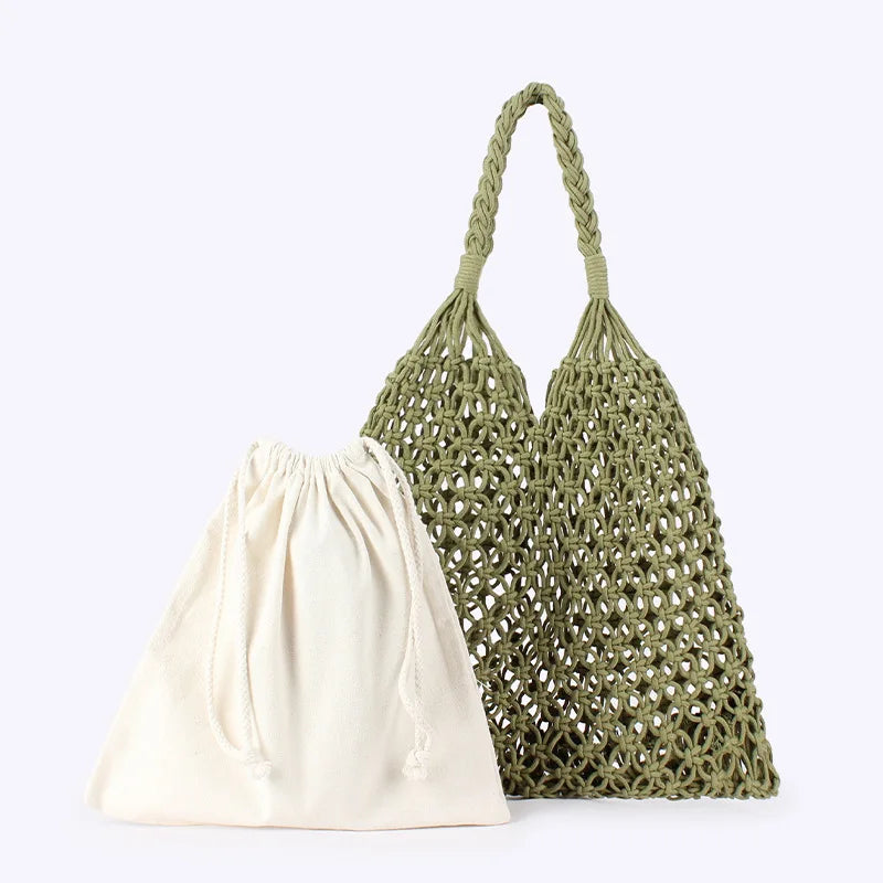 Crochet Beach Tote Bag – Boho Woven Handbag with Inner Pouch