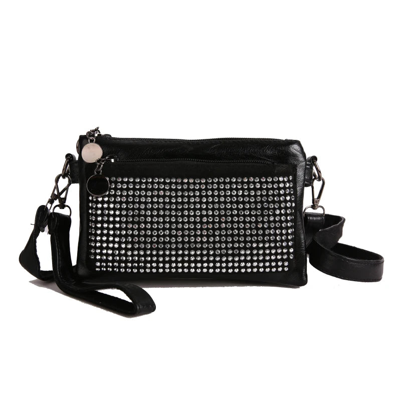Rhinestone Rivet Clutch Bag for Women – Wristlet Crossbody