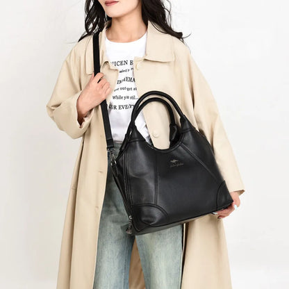 Large Capacity Leather Women's Handbag – 3-Layer Shoulder & Crossbody Bag