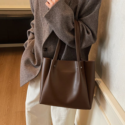 Moods Soft Pu Leather Pure Color Tote Bags Women Casual Street Large Capacity Shopper Shoulder