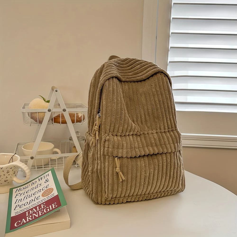 Corduroy Backpack – Korean Style Versatile Women's School Bag