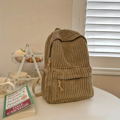 Corduroy Backpack – Korean Style Versatile Women's School Bag