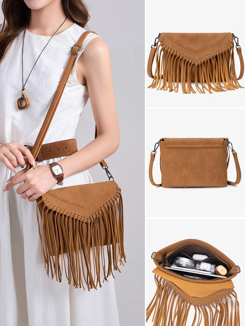 Bohemian Fringe Crossbody Bag – Women's Tassel Shoulder Bag