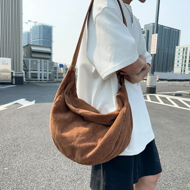 Corduroy Crossbody Shoulder Bag for Women – Large Capacity