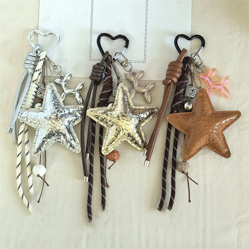 Bow Leather Charm Keychain with Braided Rope – Cute Bag Accessory