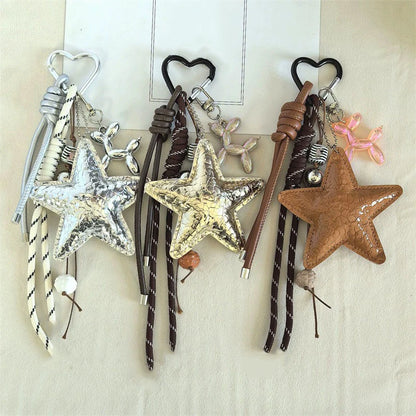 Bow Leather Charm Keychain with Braided Rope – Cute Bag Accessory