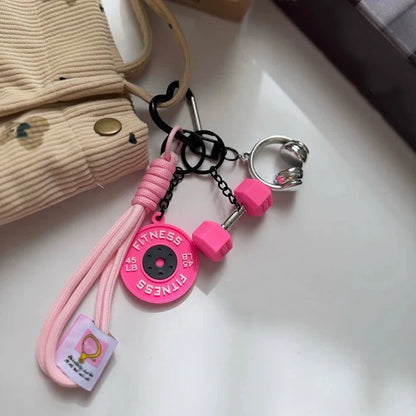 Gym Fitness Keychain Pendant Set – Dumbbell, Weight Plate & Headphone Charms