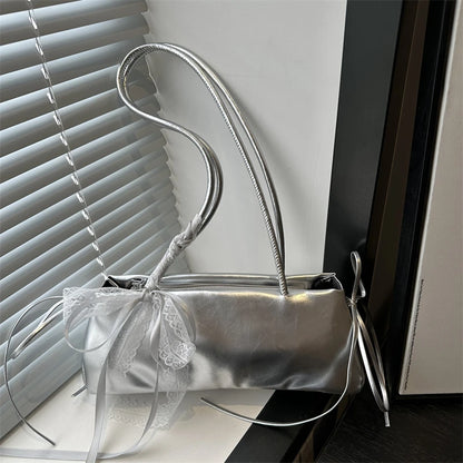 Ballet Style Bow Shoulder Bag – Elegant PU Leather Square Handbag