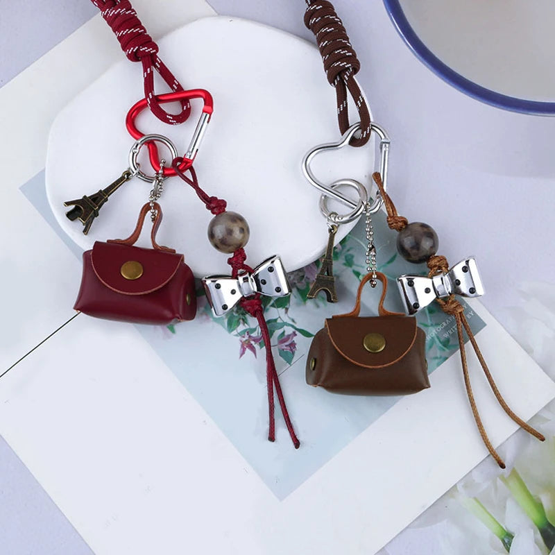Braided Rope Bag Charm Keychain with Mini Bag & Charms