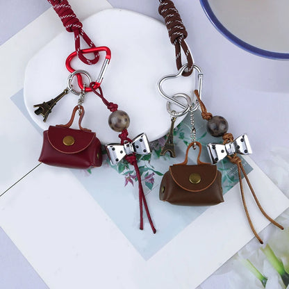 Braided Rope Bag Charm Keychain with Mini Bag & Charms