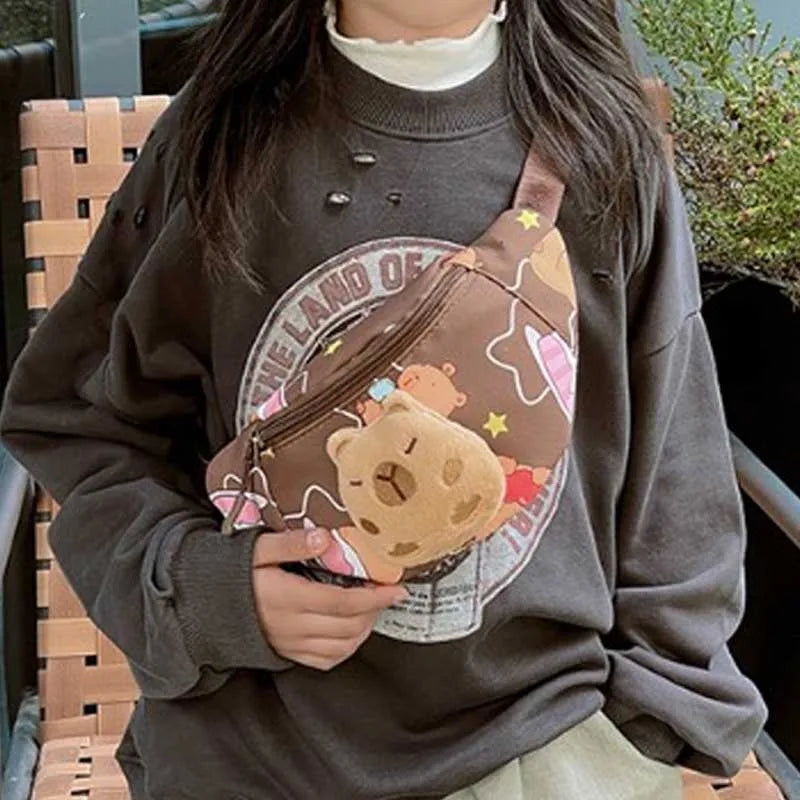 Cute Capybara Kids Fanny Pack – Plush Cartoon Waist Bag