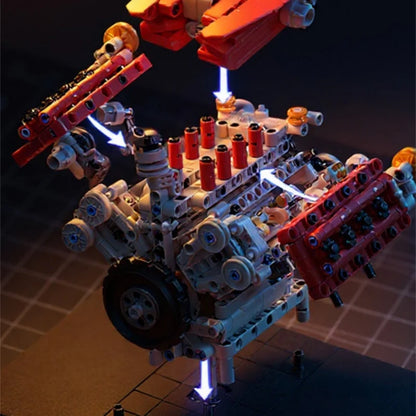 488 Supercar Engine MOC Building Blocks – Motorized Simulation Technic Set