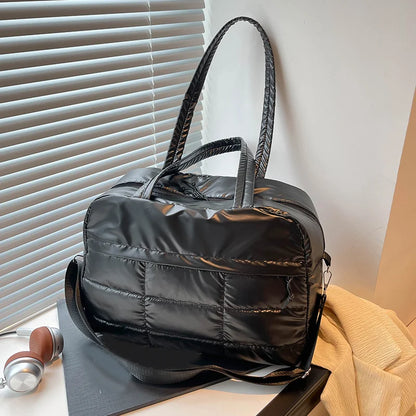 Quilted Nylon Tote Bag for Women – Crossbody Shoulder Bag