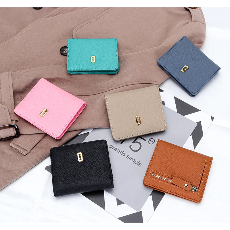 Women's Genuine Cowhide Leather Small Wallet with Multiple Card Slots
