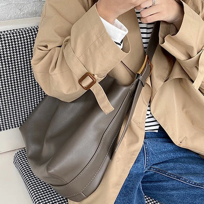 Half-Moon PU Leather Shoulder Bag – Vintage Crossbody Underarm Purse