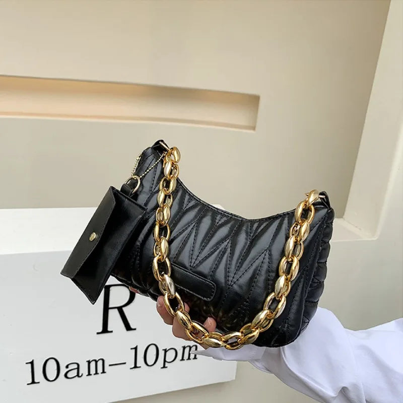 Quilted Ruched Crescent Bag Chain Shoulder Bag Women S Handbag Coin Purse Summer Every Day