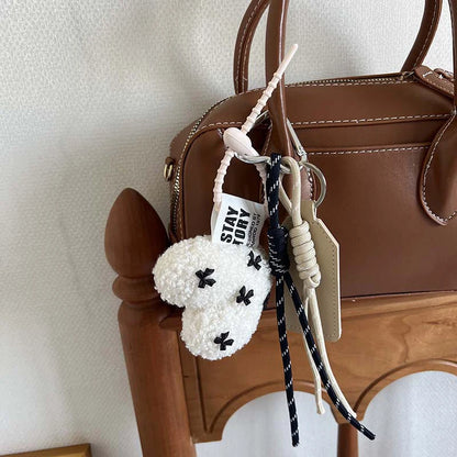 Plush Heart Keychain with Braided Rope – Cute Fluffy Pendant