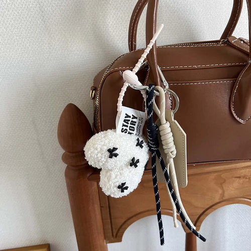 Plush Heart Keychain with Braided Rope – Cute Fluffy Pendant