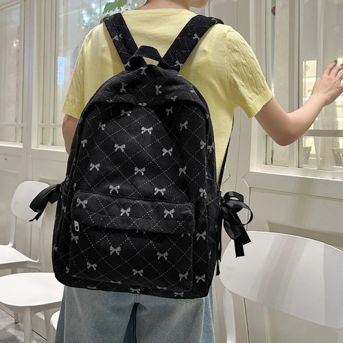 Corduroy Bow Backpack – Cute School Bag for Girls & College Students