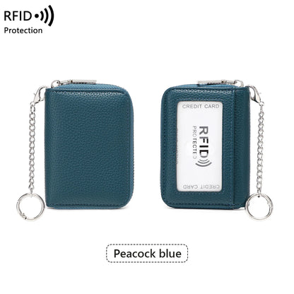 RFID Blocking Women's Accordion Card Holder Wallet with Key Ring