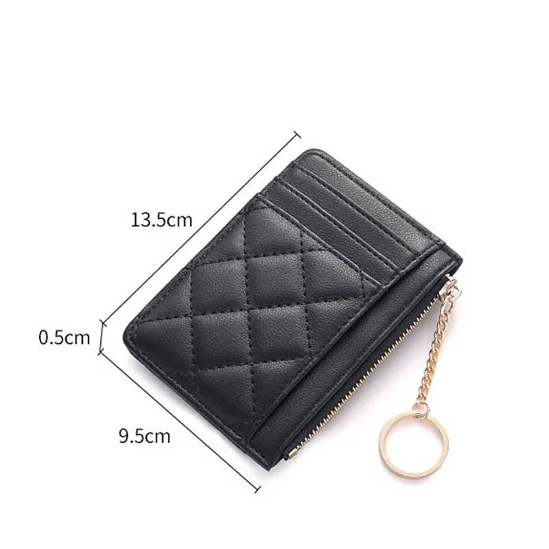 Quilted Mini Card Wallet with Keychain Ring