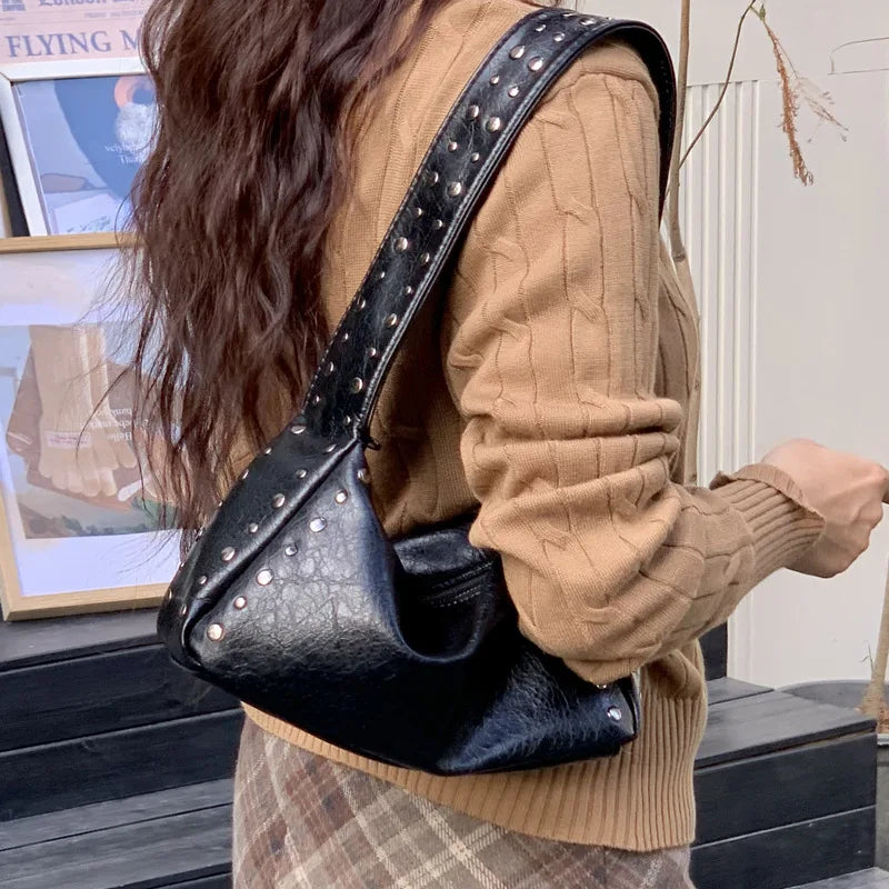 Punk Rivet Leather Shoulder Bag – Women's Underarm Hobo