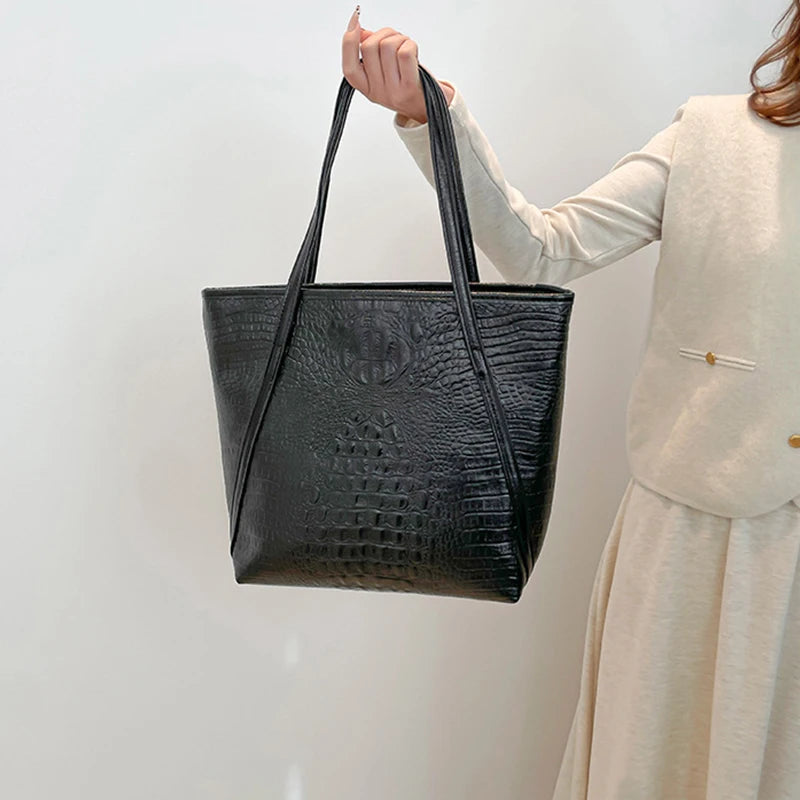 Crocodile Print Tote Bag for Women – Large Capacity Shoulder Handbag
