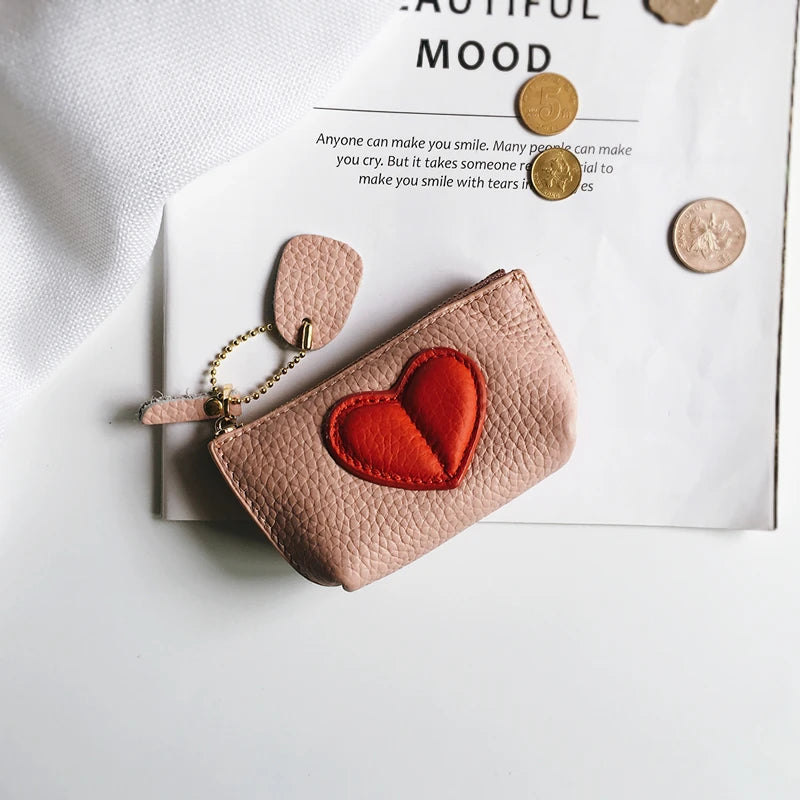 Leather Heart Coin Purse with Key Ring – Women's Mini Wallet