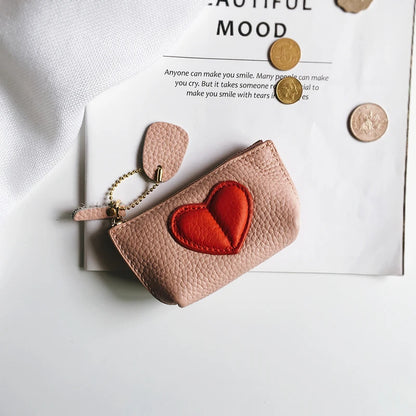 Leather Heart Coin Purse with Key Ring – Women's Mini Wallet