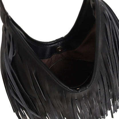Boho Fringe Leather Hobo Shoulder Bag for Women