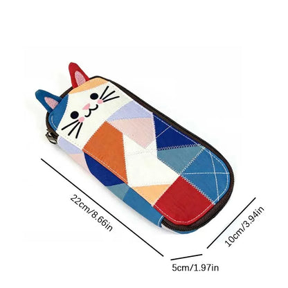 Cat Patchwork Coin Purse – Kawaii Zipper Pouch & Pen Bag