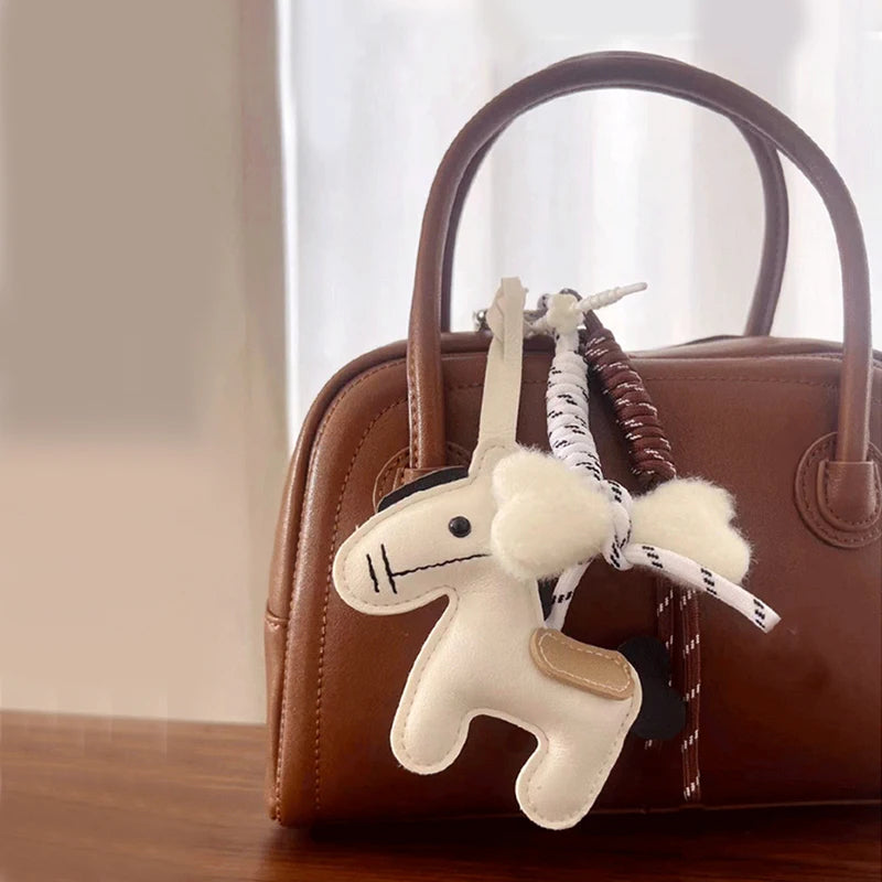 Plush Pony Keychain Bag Charm with Braided Rope Tassel