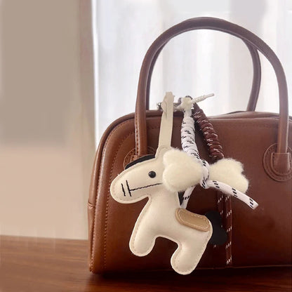 Plush Pony Keychain Bag Charm with Braided Rope Tassel