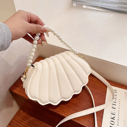 Pearl Chain Seashell Handbag – Women's PU Leather Shoulder Bag