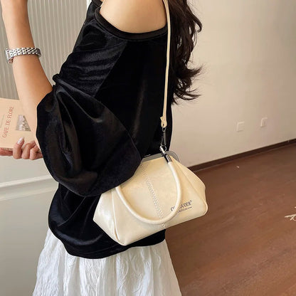 Moods Retro Style Top-Handle Bags Women Kiss Lock Pure Color Pu Leather Shoulder Crossbody Bag