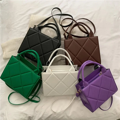 Quilted Plaid Handbag – Top Handle Crossbody Shoulder Bag