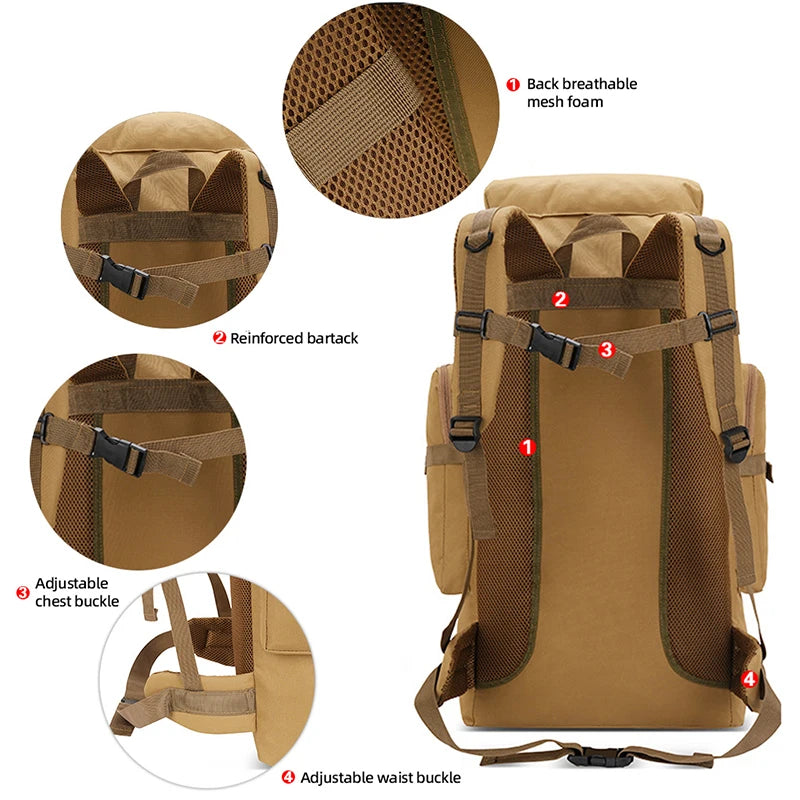 80L Large Hiking Backpack for Men – Camping & Mountaineering