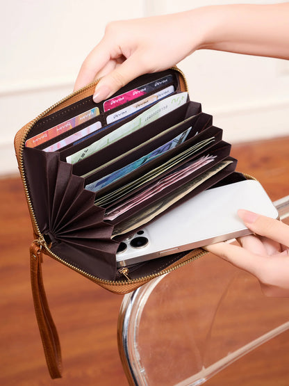 Women's Retro Long Wallet Large Capacity Multi-Card Slot Wristlet Clutch