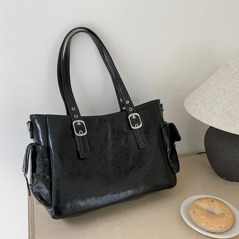 Y2K Large Tote Bag for Women – PU Leather Harajuku Shoulder Handbag