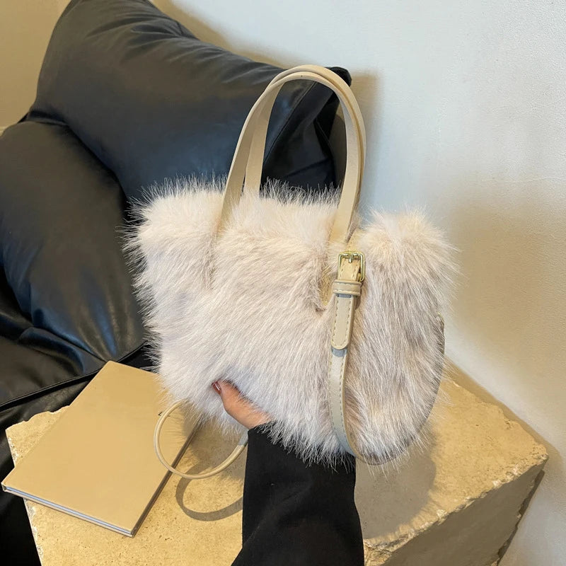 Faux Fur Plush Tote Bag – Soft Fluffy Women's Handbag