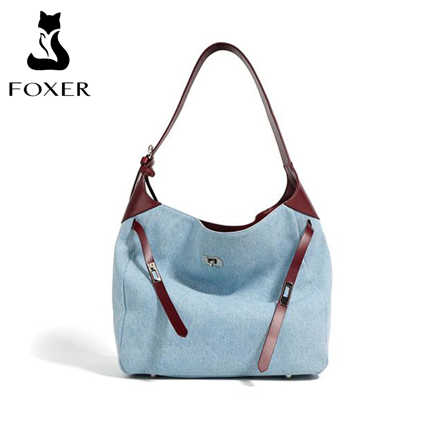 Foxer Women Denim Shoulder Bag Large Capacity Handbag Tote Hobo Lady