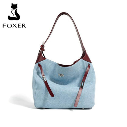 Foxer Women Denim Shoulder Bag Large Capacity Handbag Tote Hobo Lady