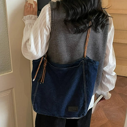 Crossbody Bag Women Vintage Washed Denim Shoulder Large Capacity Comfortable Versatile Texture Bags