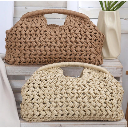 Handmade Raffia Woven Clutch Tote – Large Boho Travel Bag