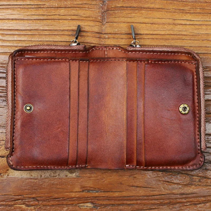 Men's Genuine Leather Zipper Card Holder Wallet