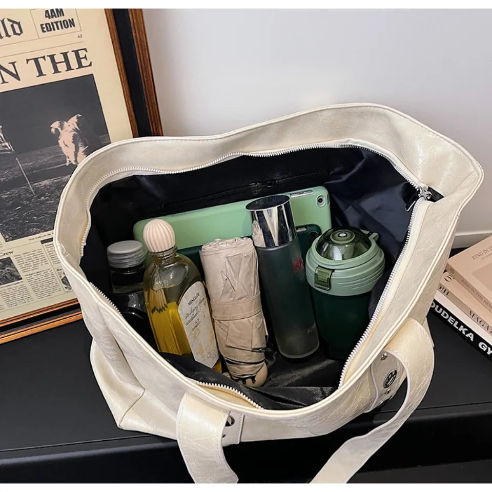 Punk Style PU Leather Tote Bag for Women – Large Crossbody Shoulder Bag