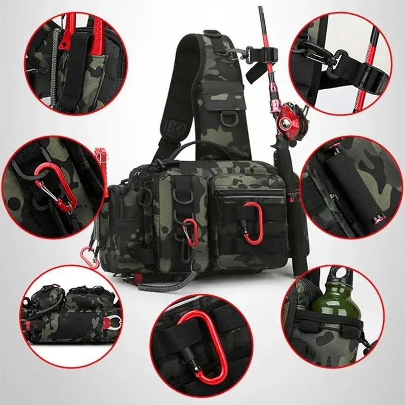 Fishing Tackle Sling Bag – Multi-Pocket Gear Storage Backpack