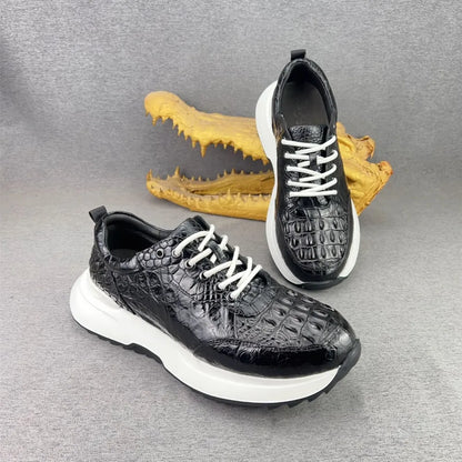 Crocodile Leather Men's Luxury Lace-Up Sneakers Low-Top Casual Shoes