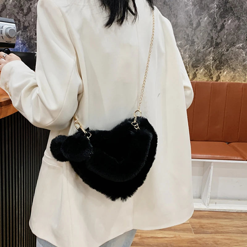 Heart-Shaped Plush Purse – Fluffy Crossbody Bag, Multiple Styles